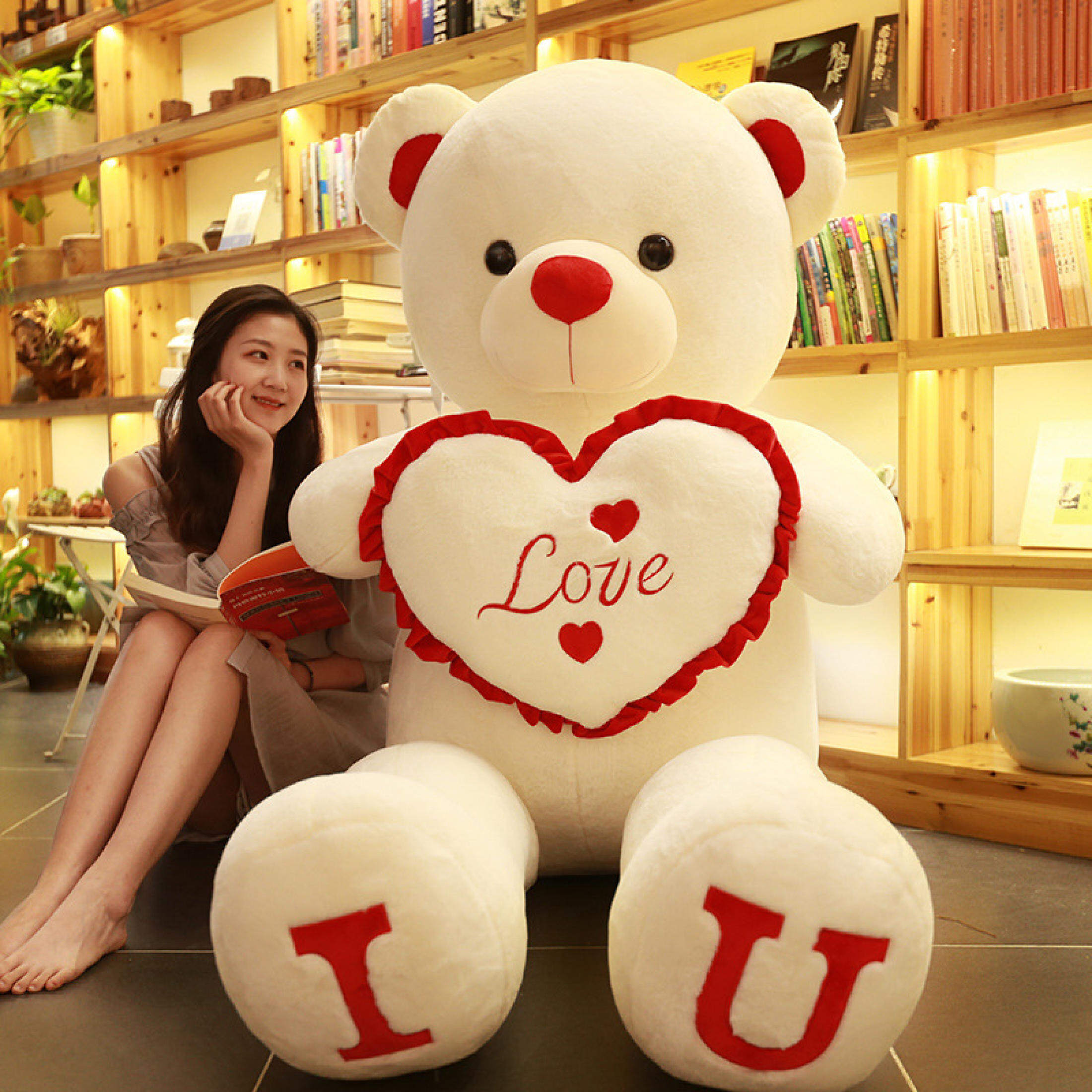 100cm Big I LOVE YOU Bear Plush Toy Lovely Huge Stuffed Soft Bear