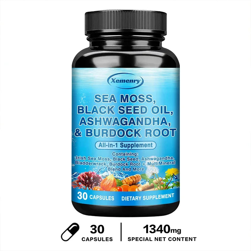 Sea Moss, Black Seed Oil, Ashwagandha & Burdock Root
