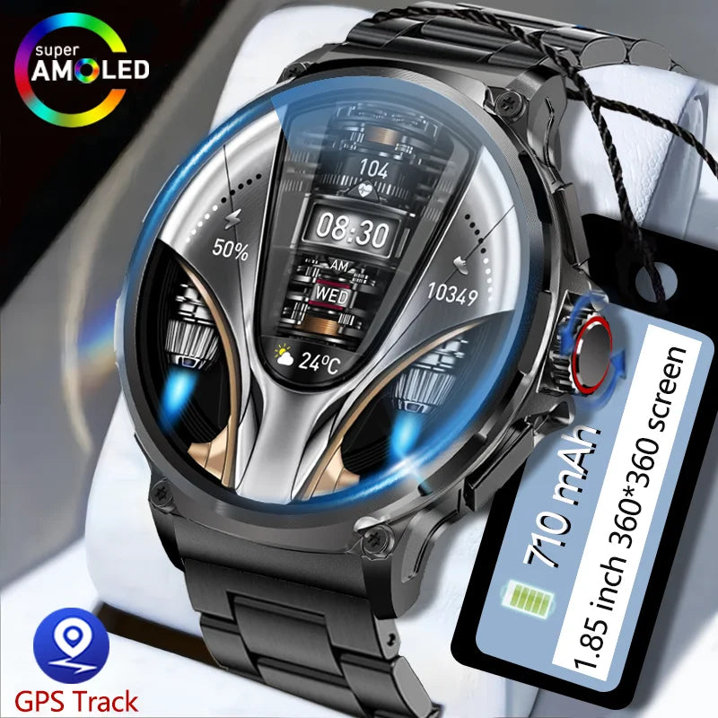 2026 New Men GPS Track Smart Watch 1.85 Inch Ultra HD AMOLED Screen 710 Mah Battery Bluetooth Call Smartwatch For Android IOS