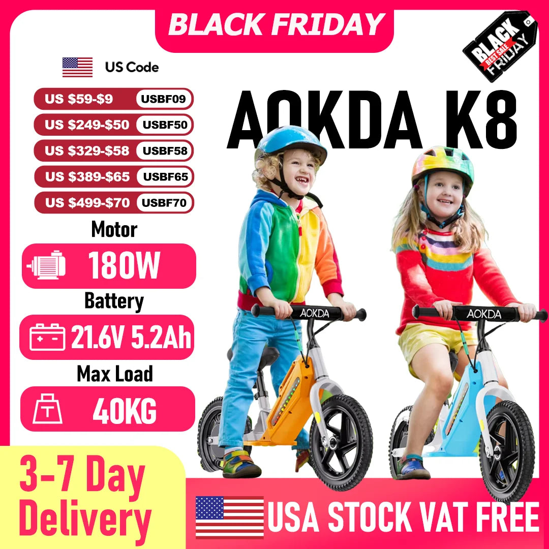 Kids Electric Balance Bike 180W Max Speed 12km/h Power Children from 3-12