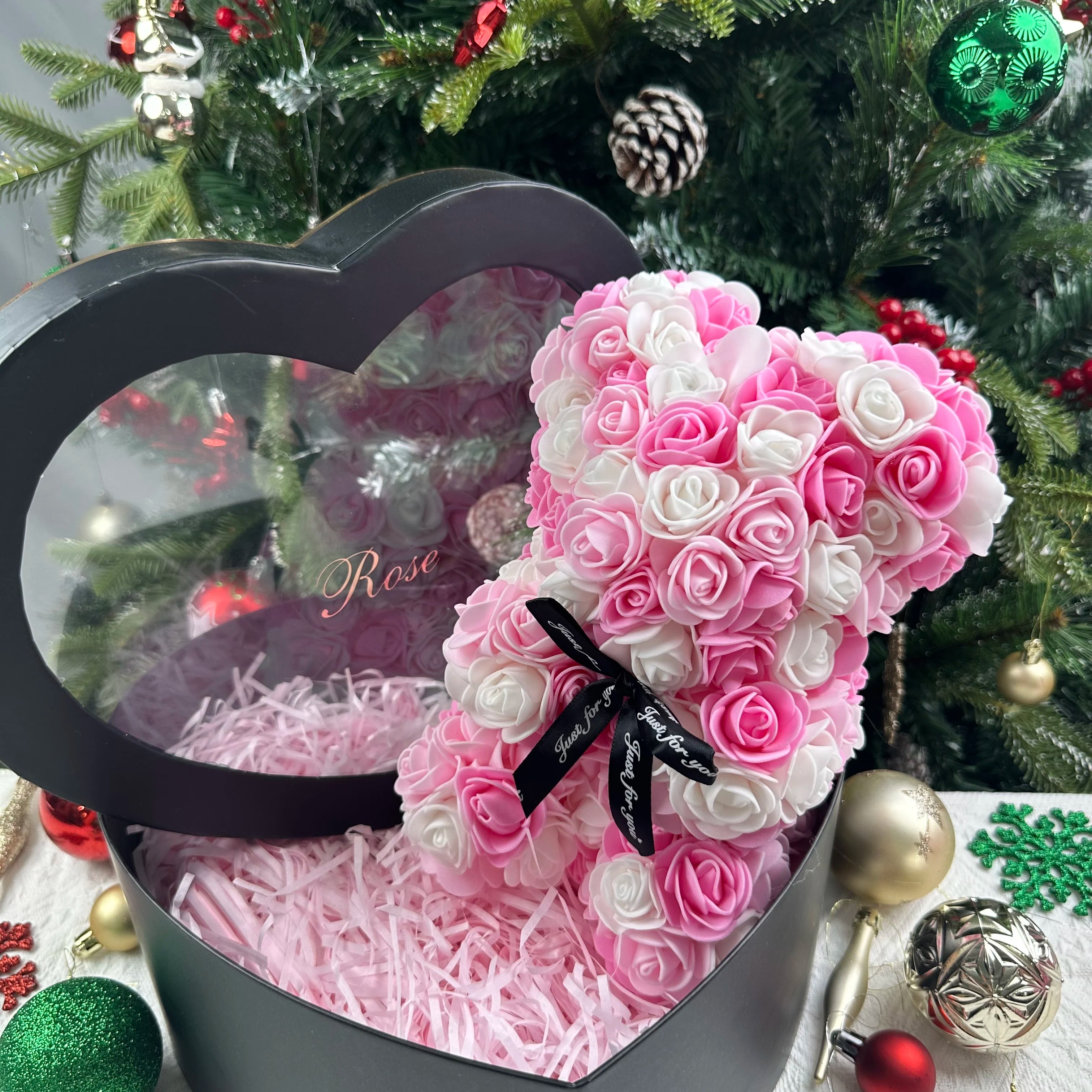 25cm Artificial Teddy Rose Flower Bear with Box Romantic Valentines Day Gift