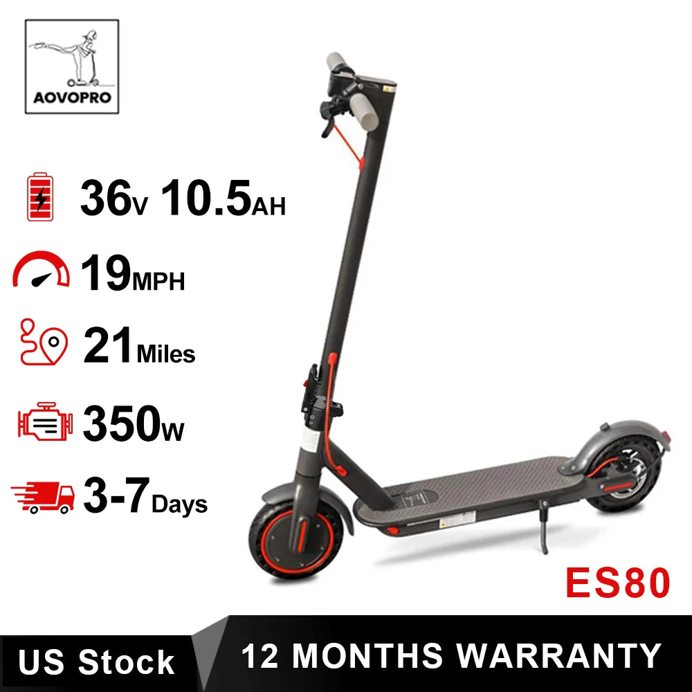 AOVOPRO ES80 350W Electric Scooter 10.5Ah 19mph Max Speed Smart APP Control 21miles Max Range