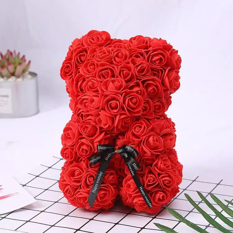 25cm Artificial Teddy Rose Flower Bear with Box Romantic Valentines Day Gift