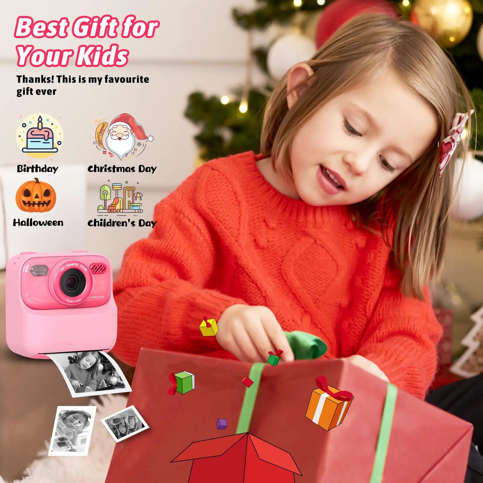 Kids Camera Instant 1080P HD Dual Lens Selfie Digital Camera for Girls Boys