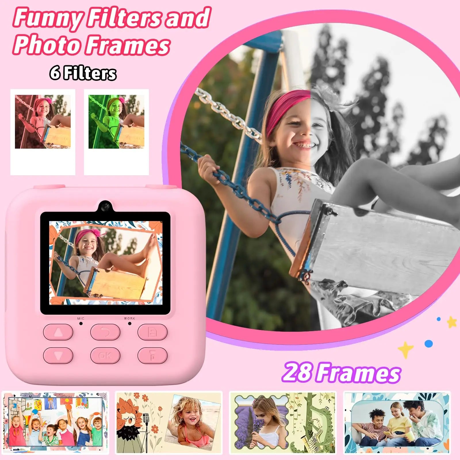 Kids Camera Instant 1080P HD Dual Lens Selfie Digital Camera for Girls Boys
