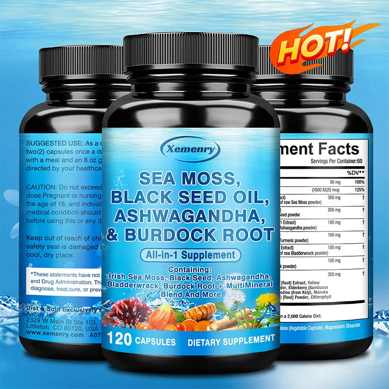 Sea Moss, Black Seed Oil, Ashwagandha & Burdock Root