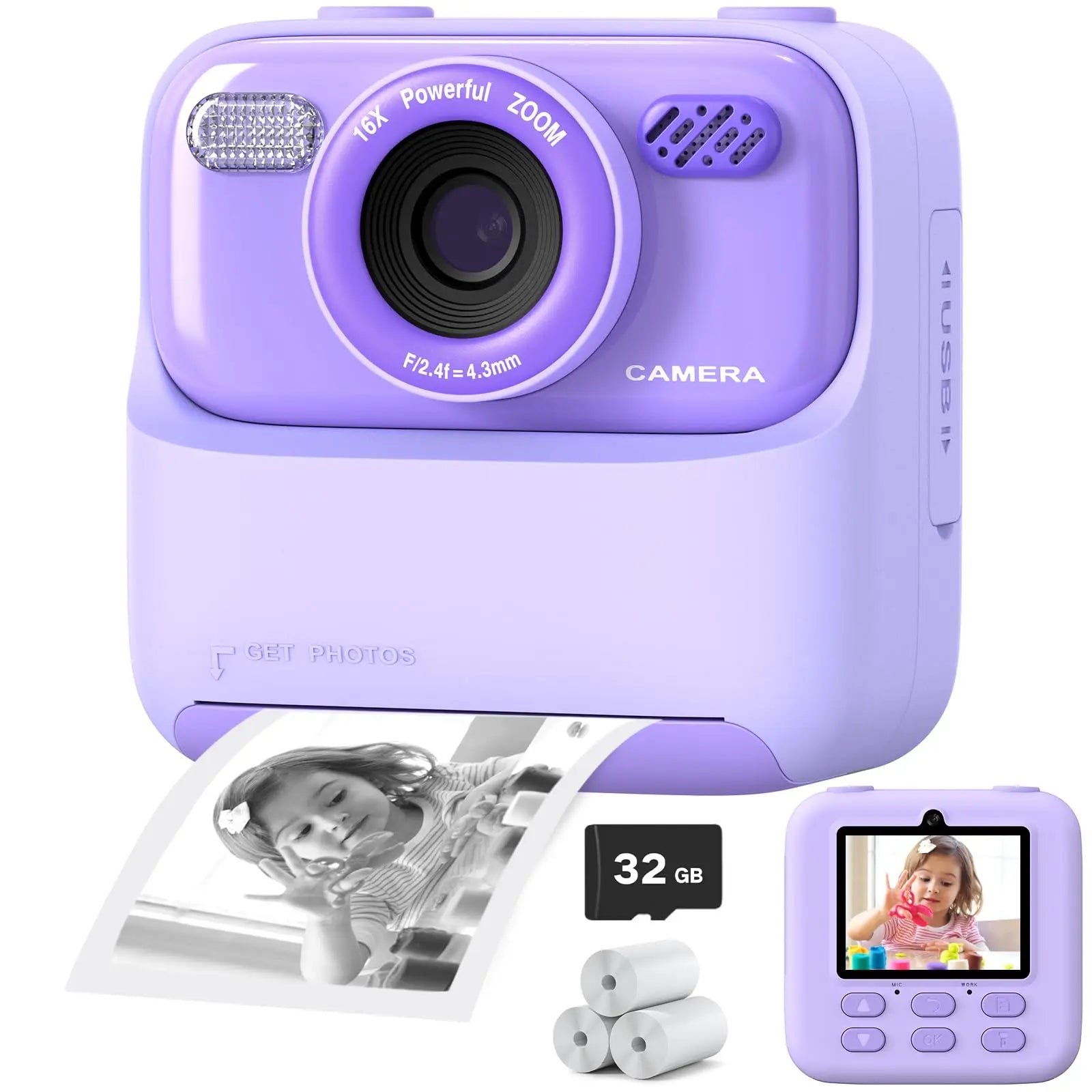 Kids Camera Instant 1080P HD Dual Lens Selfie Digital Camera for Girls Boys