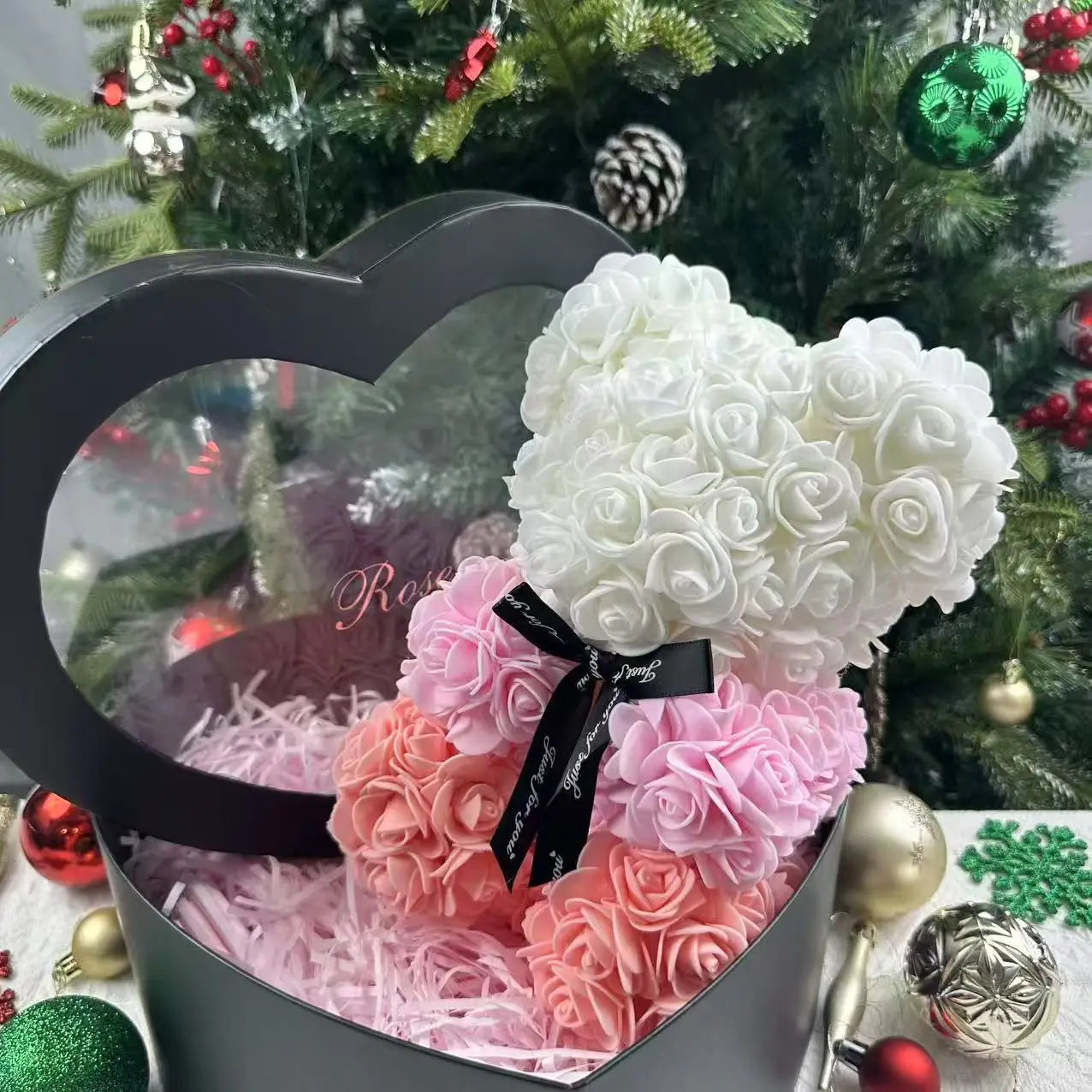 25cm Artificial Teddy Rose Flower Bear with Box Romantic Valentines Day Gift