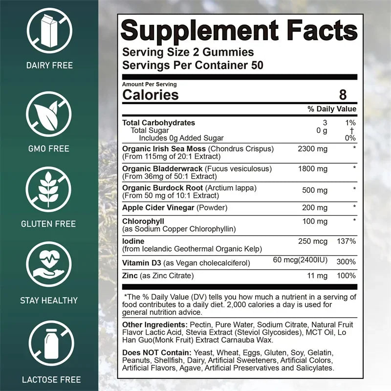 Sea Moss Gummies - with Irish Sea Moss, Burdock Root - Improve Skin, Bone and Joint Health, Cleanse Intestines