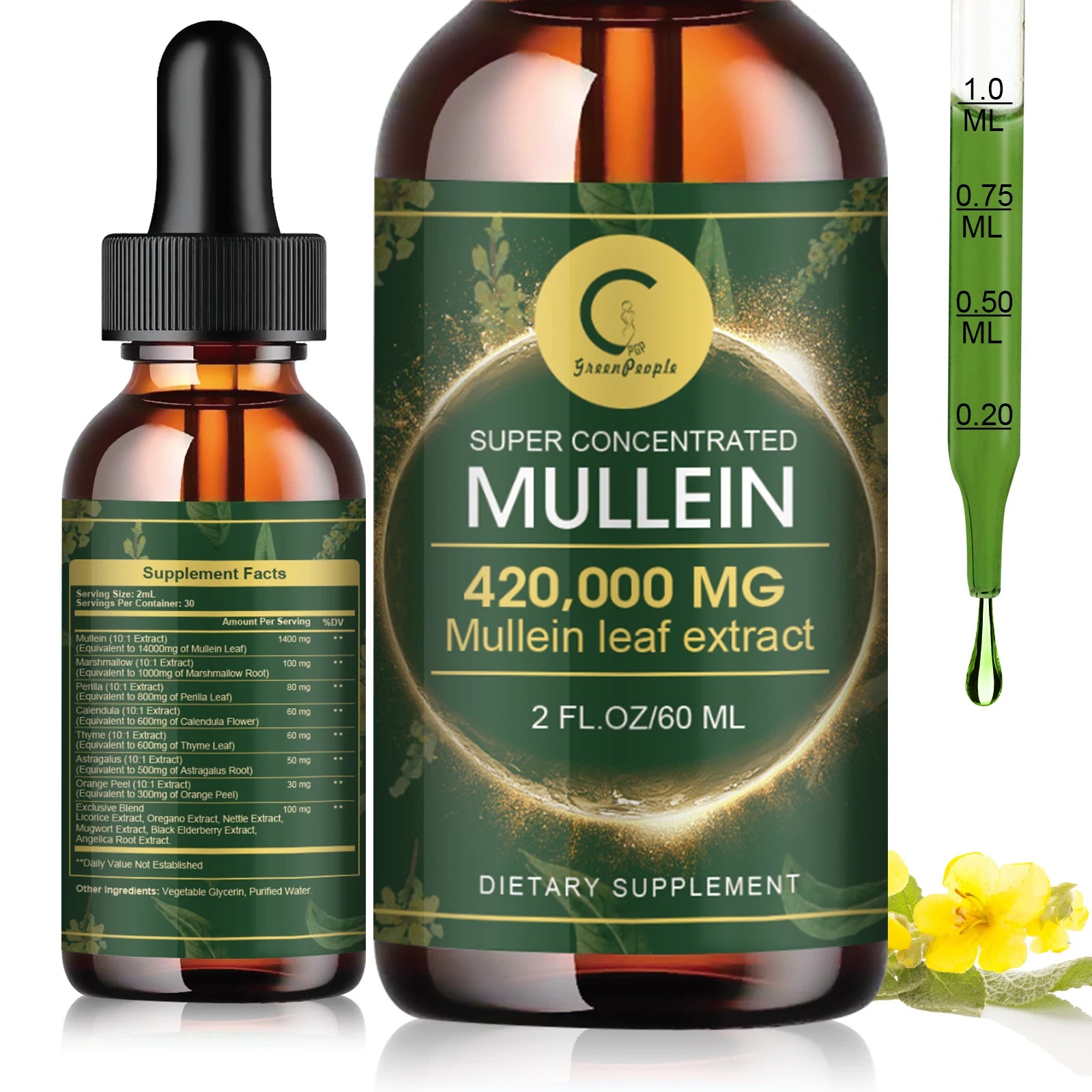 Mullein Leaf Extract Drops Lung Cleanse Powerful Mullein for Immune Support Detox & Respiratory Support