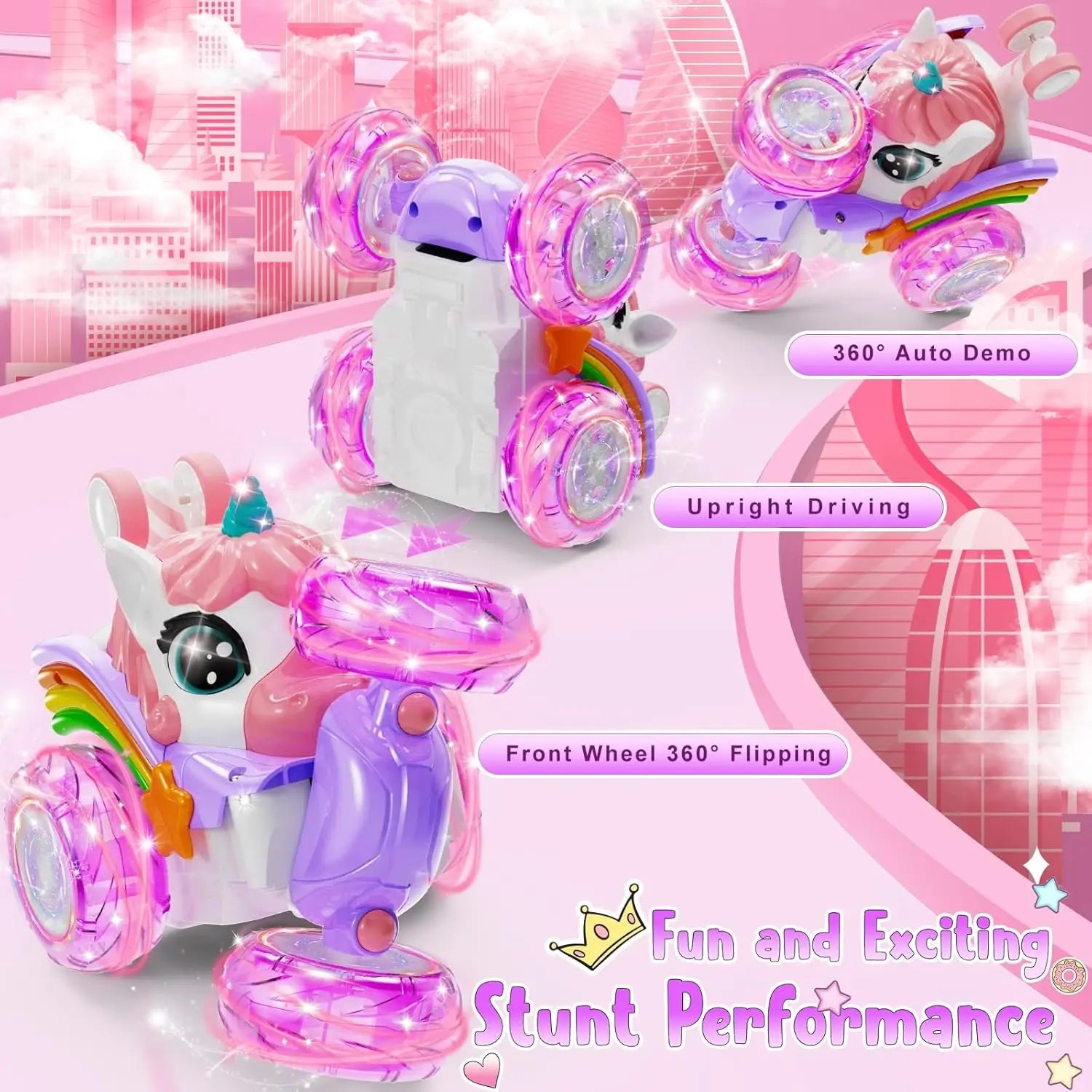 Unicorn Remote Control Car for Girls 360° Rotating 4WD Stunt RC Cars