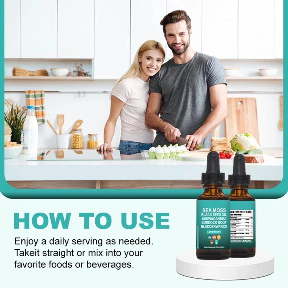 Sea Moss Black Seed Oil Ashwagandha Burdock Root Natural Health Supplement 60ml