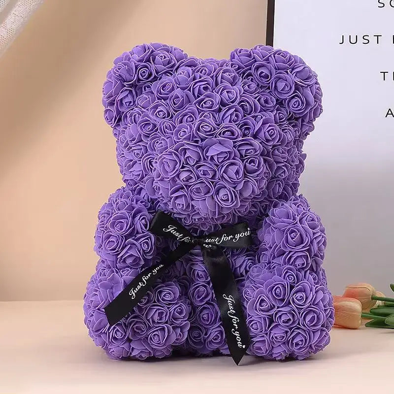 25cm Artificial Teddy Rose Flower Bear with Box Romantic Valentines Day Gift
