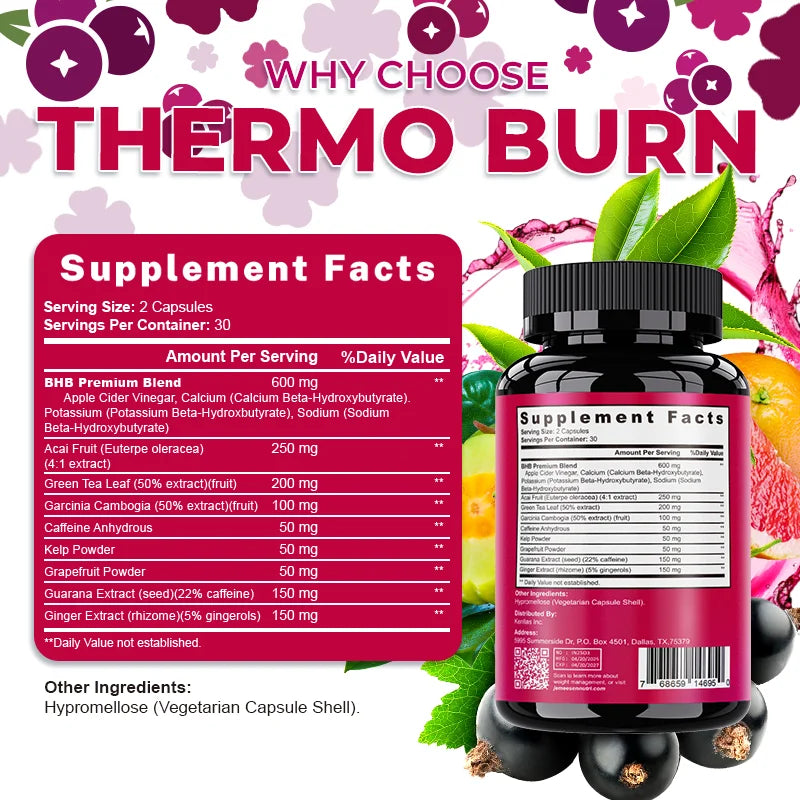 BHB Dietary capsules with BHB Premium Blend,Acai Fruit,Green Tea Leaf, Anti-carb Diet and Fat Burning