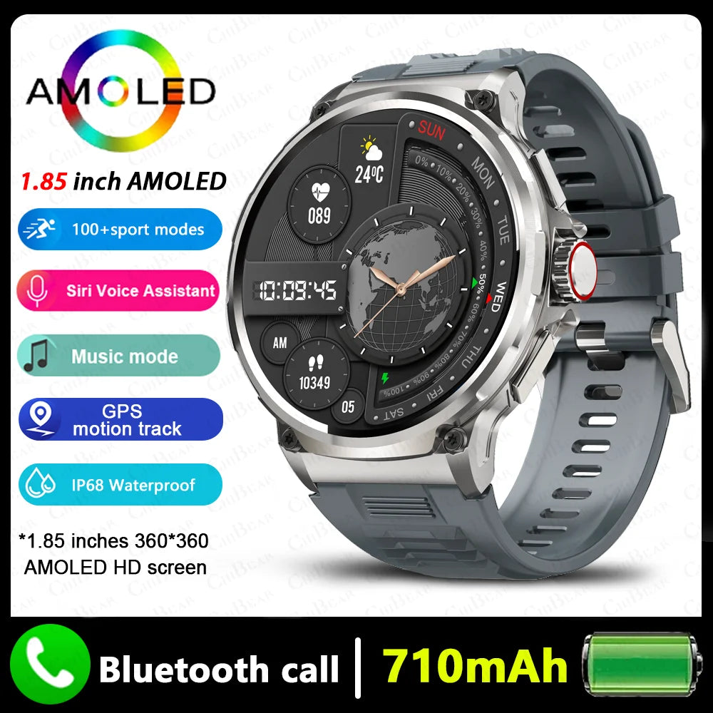 2026 New Men GPS Track Smart Watch 1.85 Inch Ultra HD AMOLED Screen 710 Mah Battery Bluetooth Call Smartwatch For Android IOS