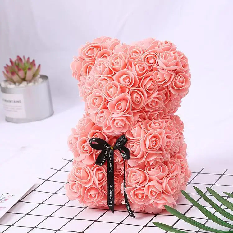 25cm Artificial Teddy Rose Flower Bear with Box Romantic Valentines Day Gift