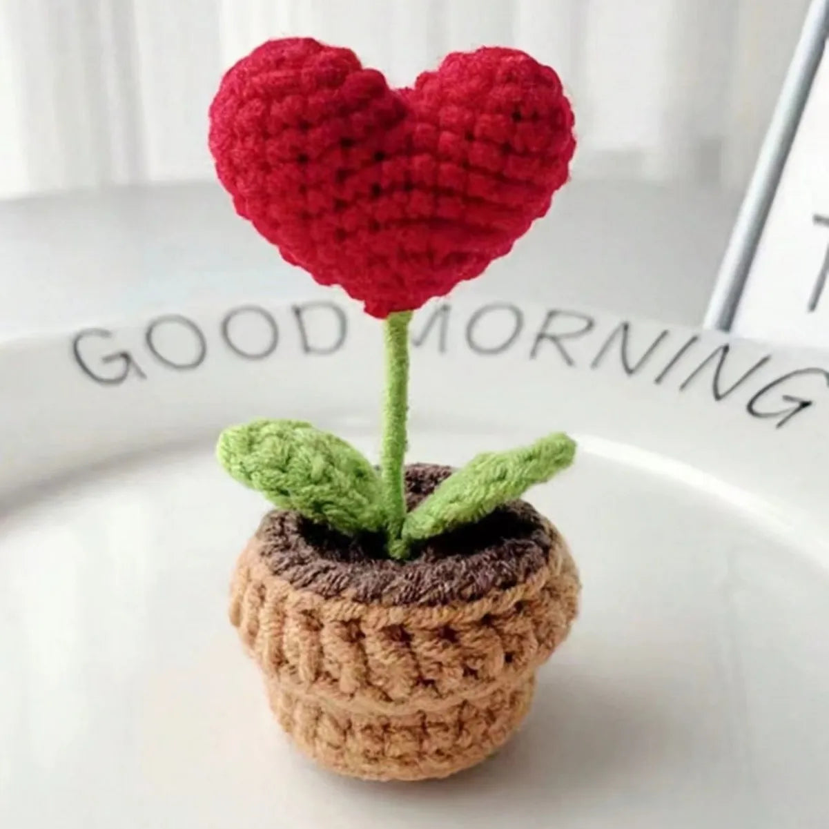 1/2/3/5Pcs Handmade Knitted Flower Pot Red Heart Shaped Knit Imitation Potted Plant Christmas Valentine's Day Mother‘s Day Gift