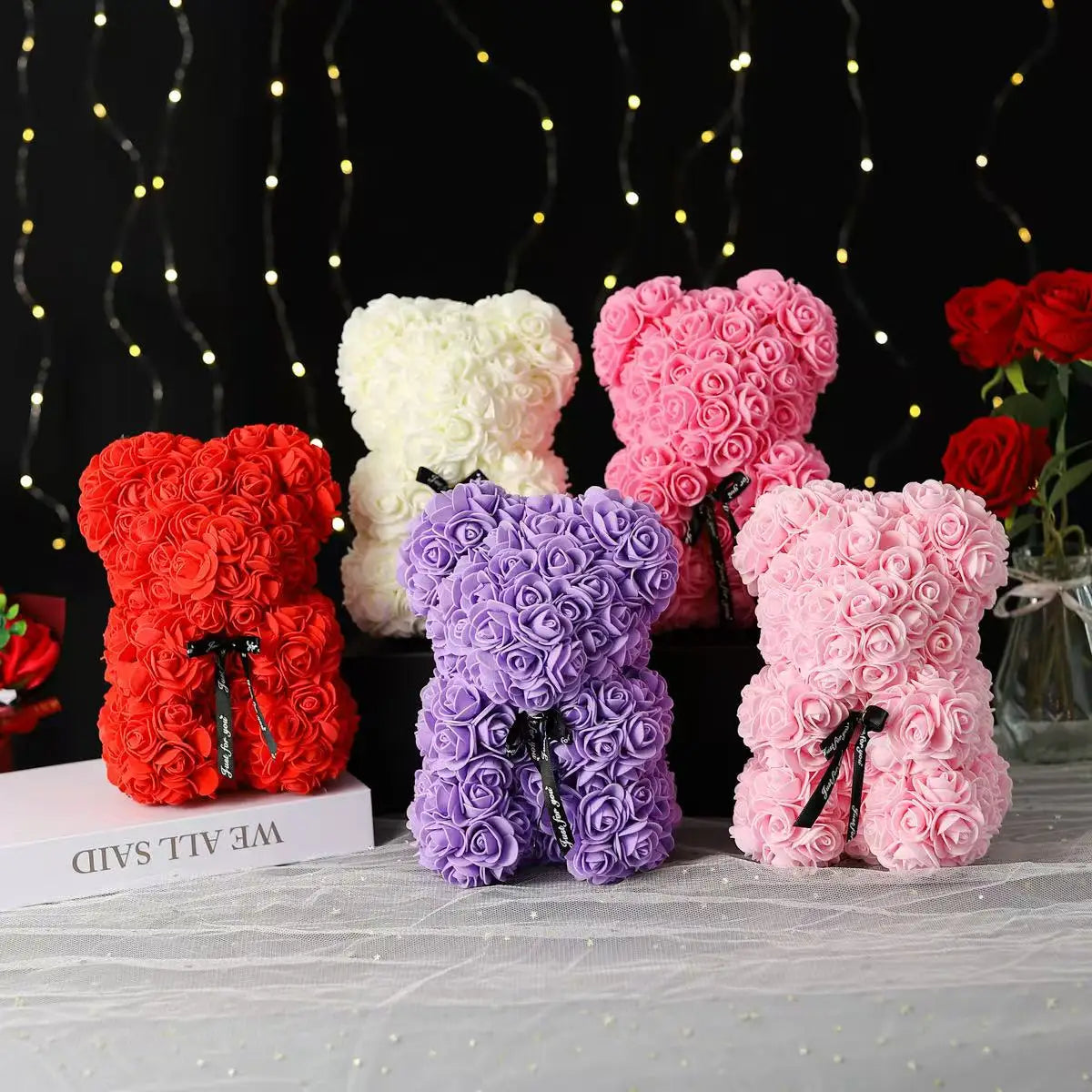 25cm Artificial Teddy Rose Flower Bear with Box Romantic Valentines Day Gift