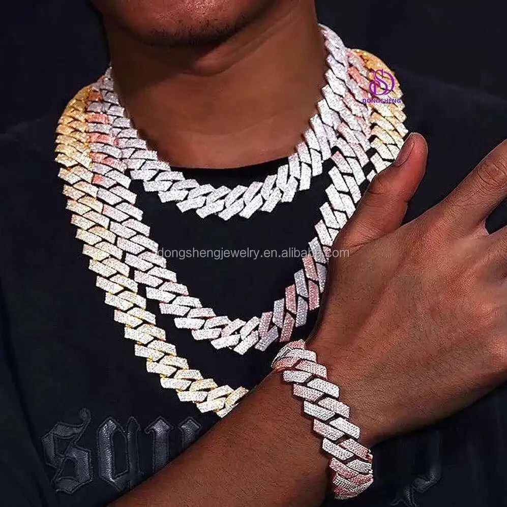 20mm Luxury Custom Hip Hop Cuban Link Necklace White Gold Ice Plated Moissanite Diamond Cuban Chain 925 Silver Customized