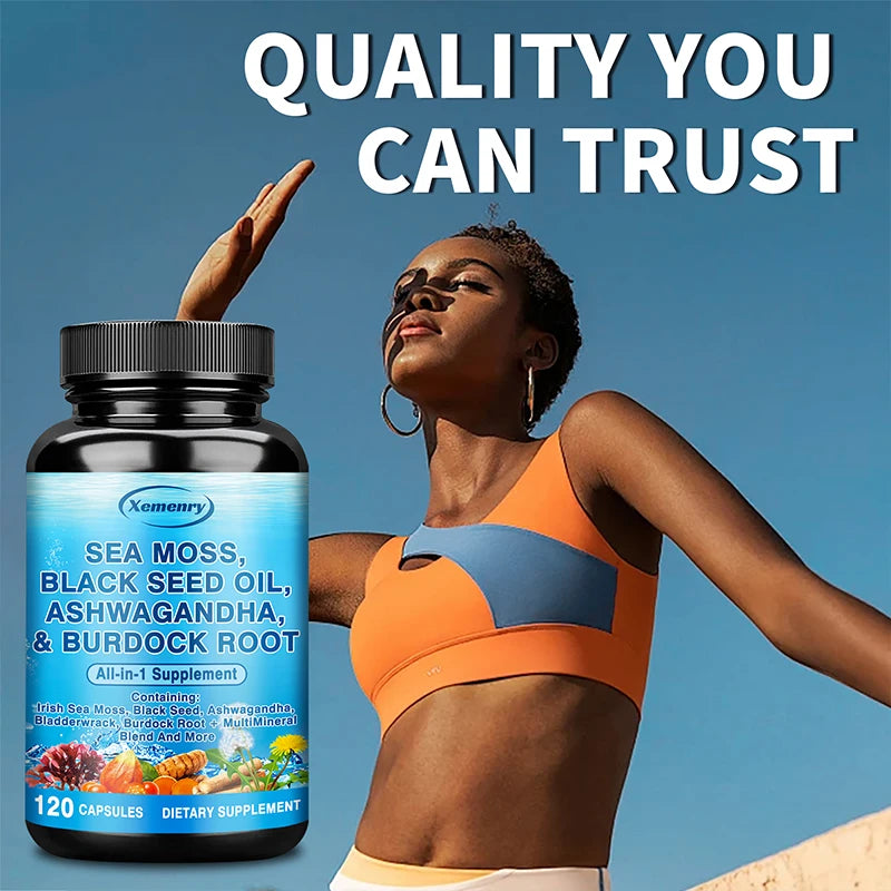 Sea Moss, Black Seed Oil, Ashwagandha & Burdock Root