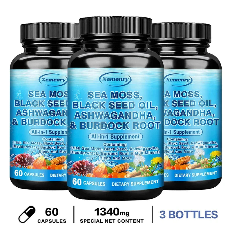 Sea Moss, Black Seed Oil, Ashwagandha & Burdock Root