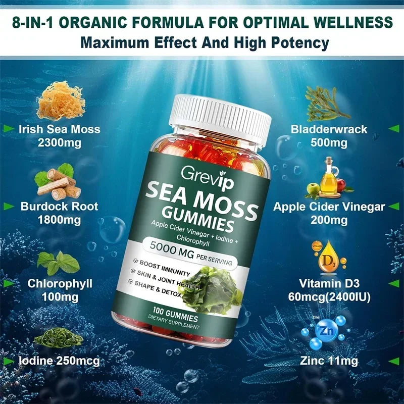 Sea Moss Gummies - with Irish Sea Moss, Burdock Root - Improve Skin, Bone and Joint Health, Cleanse Intestines
