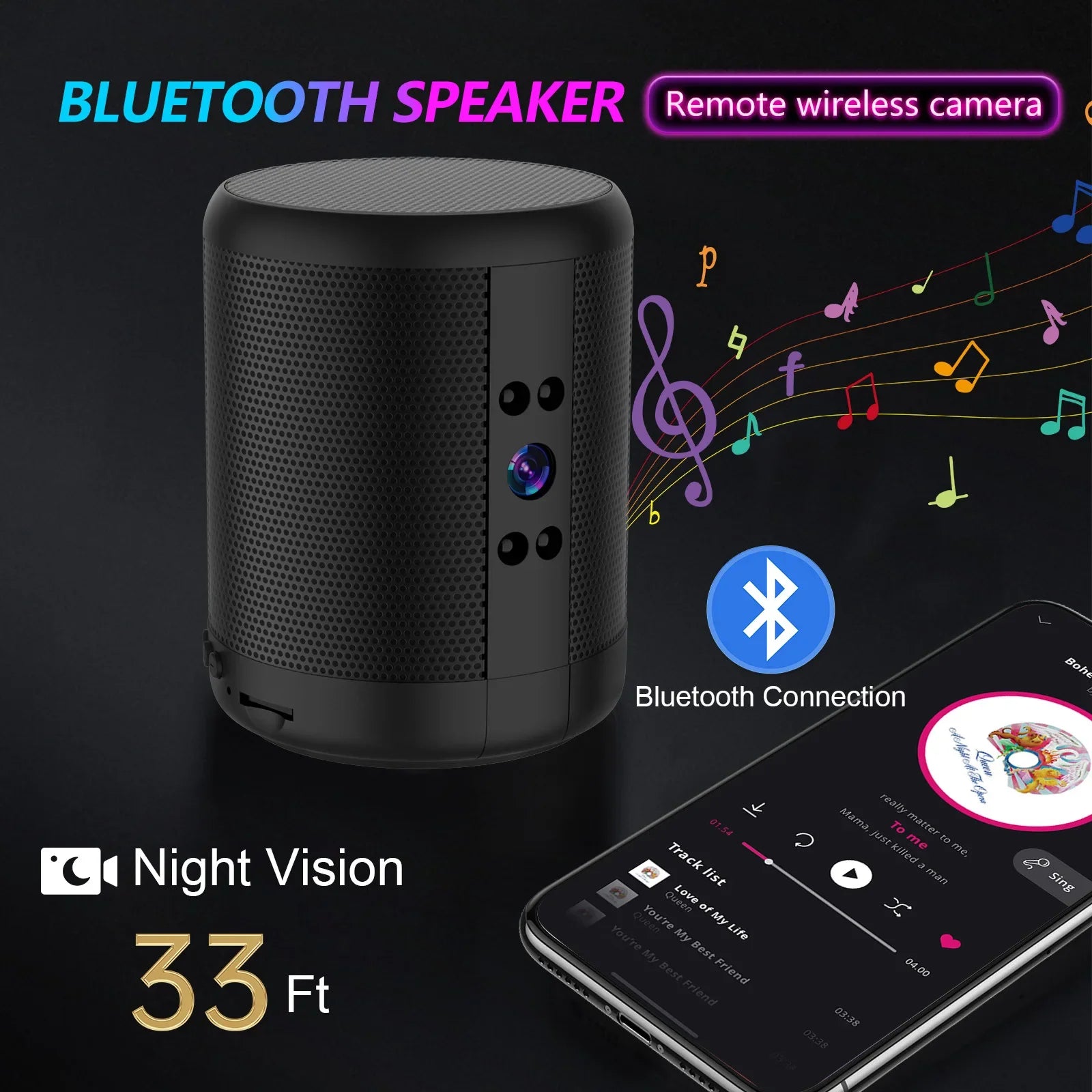 HD Bluetooth Speaker Home Security Surveillance Night Vision