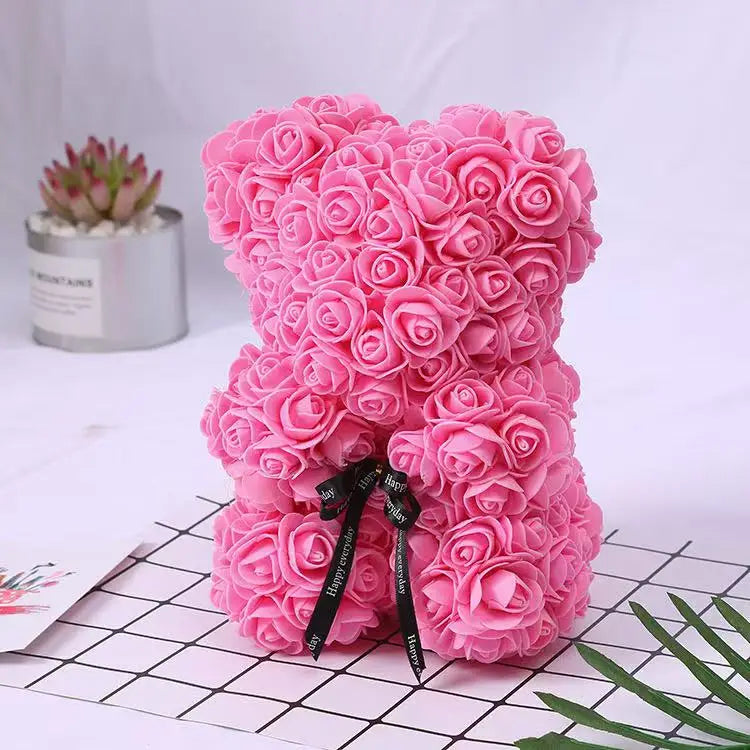 25cm Artificial Teddy Rose Flower Bear with Box Romantic Valentines Day Gift
