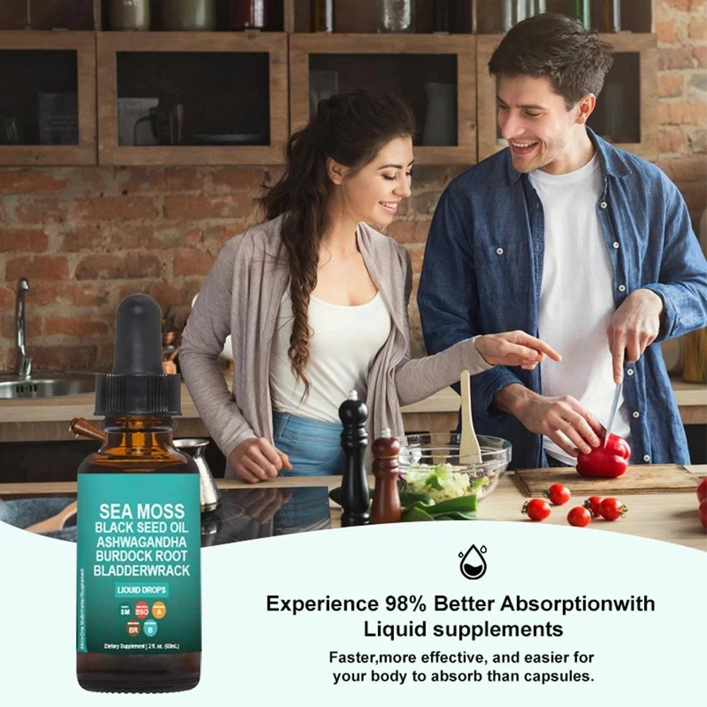 Sea Moss Black Seed Oil Ashwagandha Burdock Root Natural Health Supplement 60ml