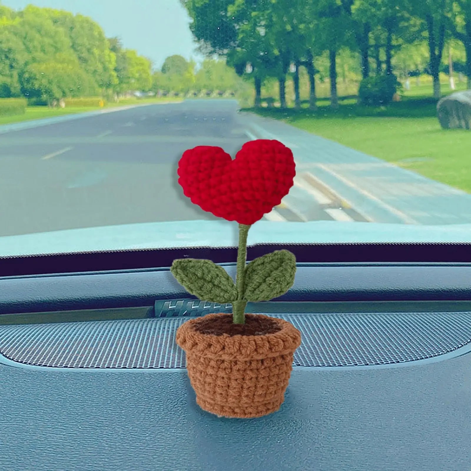 1/2/3/5Pcs Handmade Knitted Flower Pot Red Heart Shaped Knit Imitation Potted Plant Christmas Valentine's Day Mother‘s Day Gift