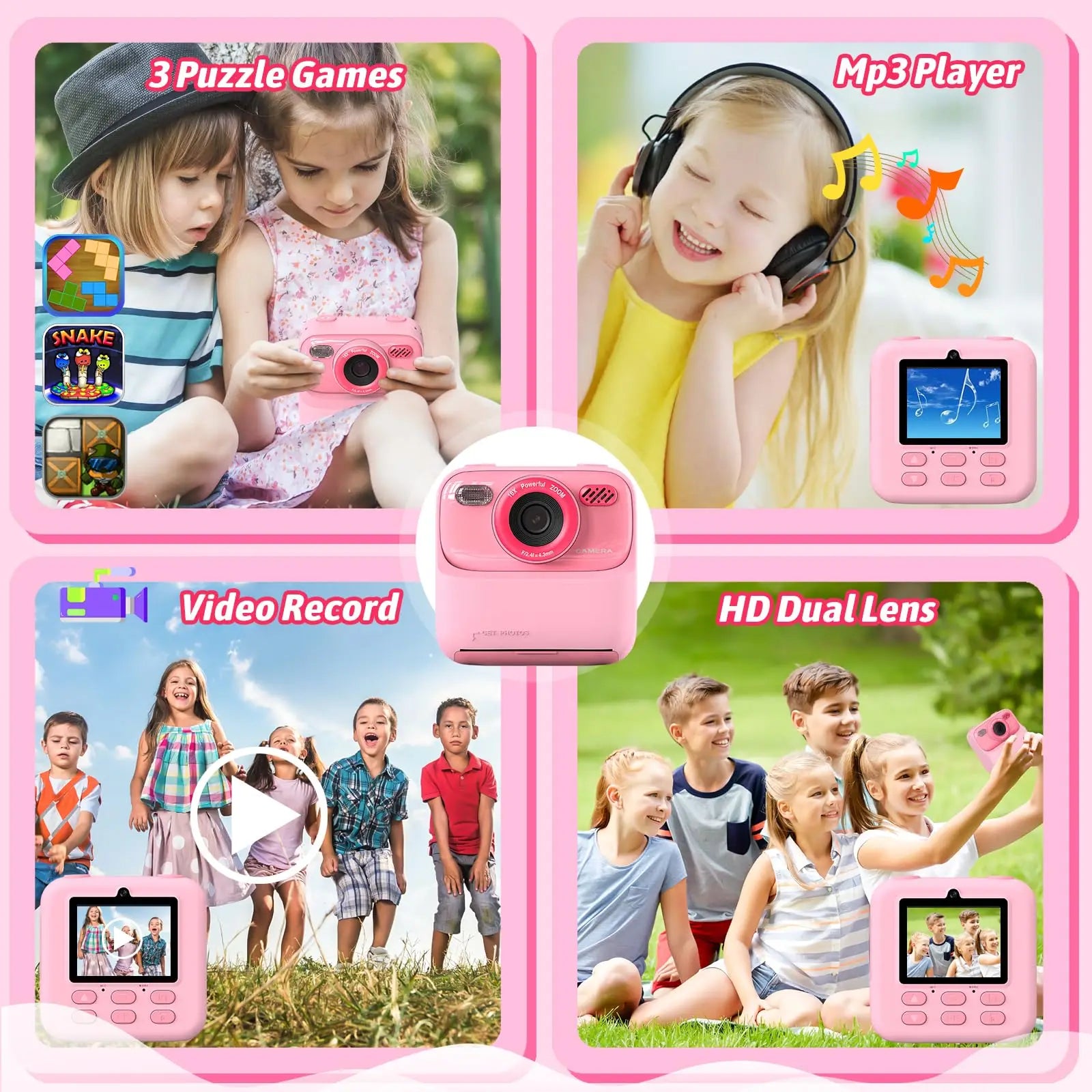 Kids Camera Instant 1080P HD Dual Lens Selfie Digital Camera for Girls Boys