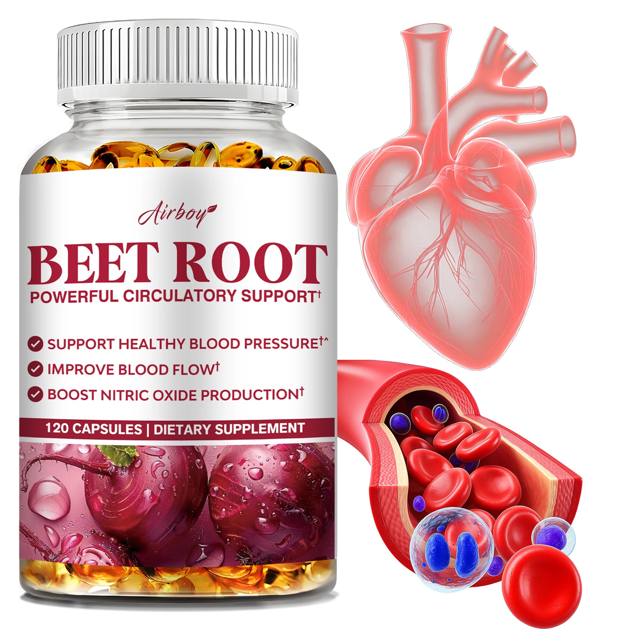 Beetroot - Maintain Healthy Blood Pressure, Improve Blood Circulation, Support Heart and Cardiovascular Health - 120 Capsules