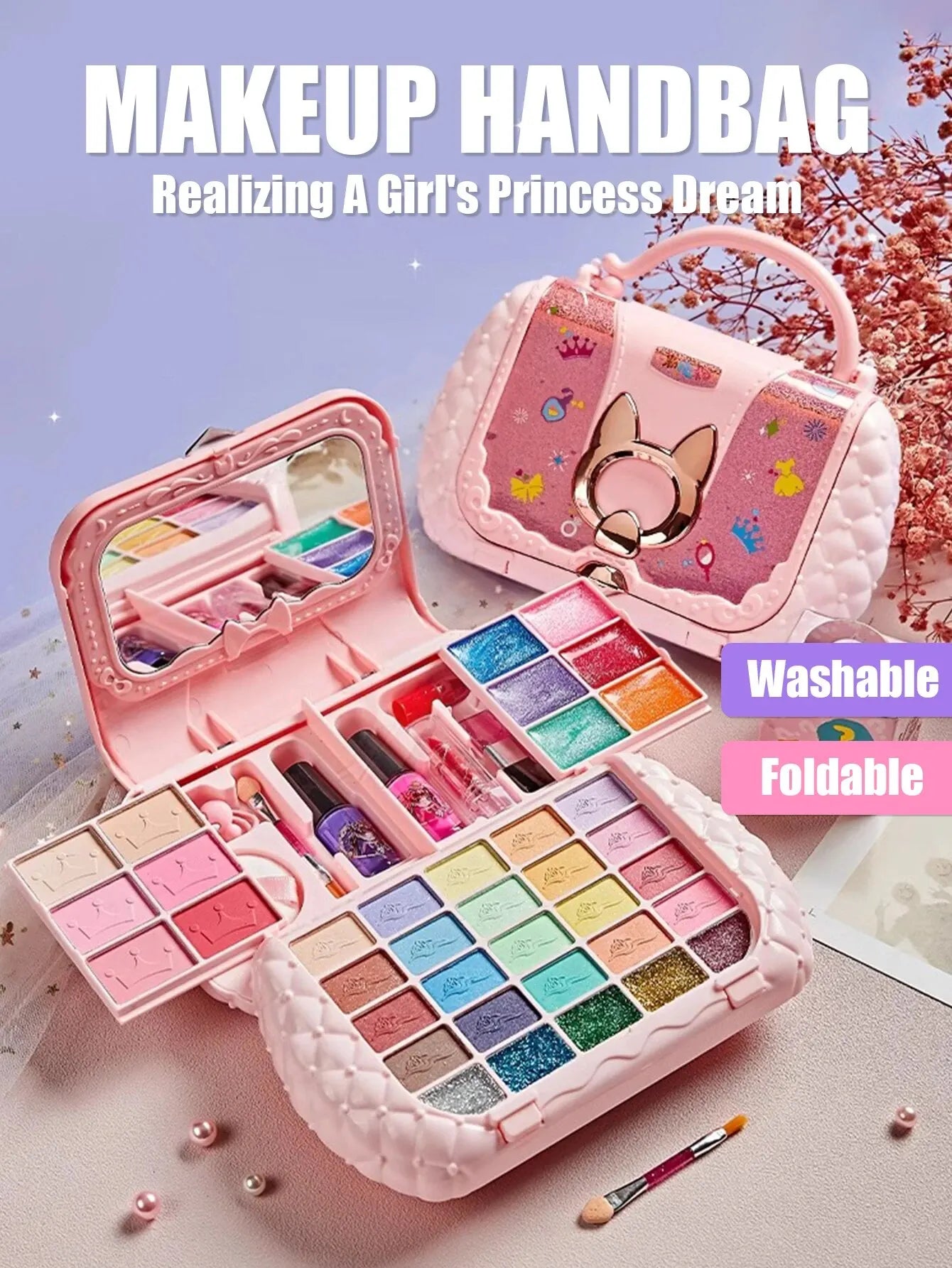 Kids Beauty Makeup Kit Little Bag Washable Pretend Play Cosmetic Set
