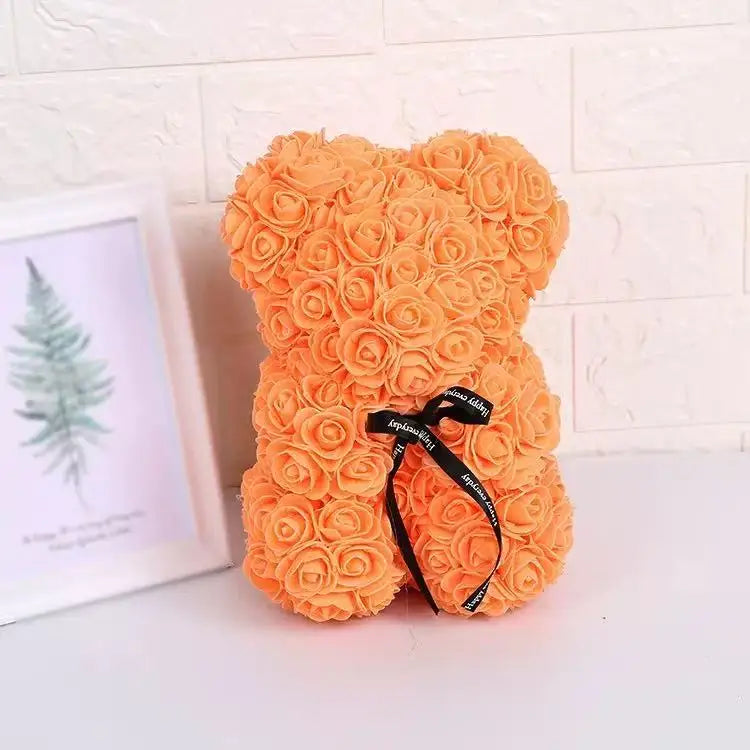 25cm Artificial Teddy Rose Flower Bear with Box Romantic Valentines Day Gift