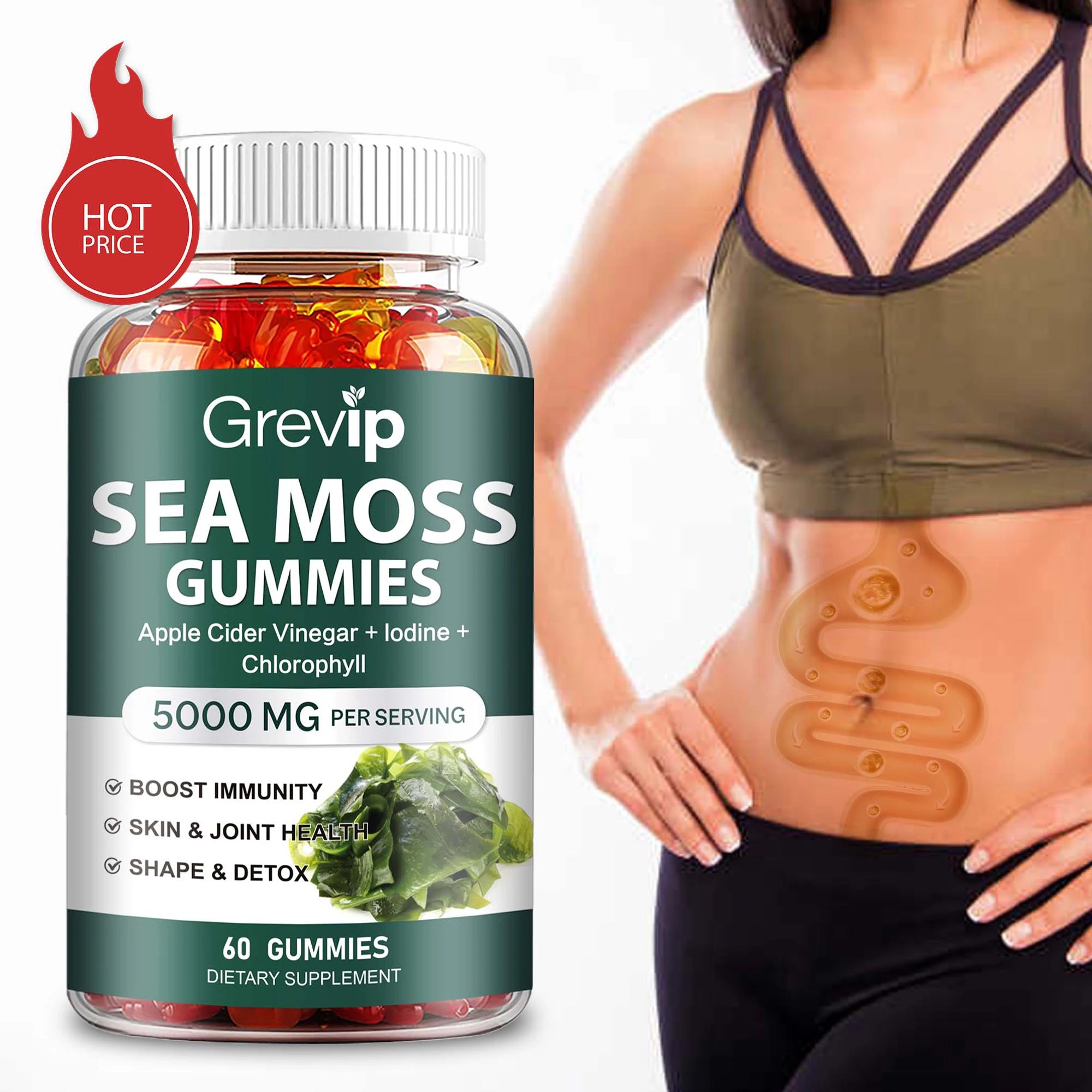 Sea Moss Gummies - with Irish Sea Moss, Burdock Root - Improve Skin, Bone and Joint Health, Cleanse Intestines
