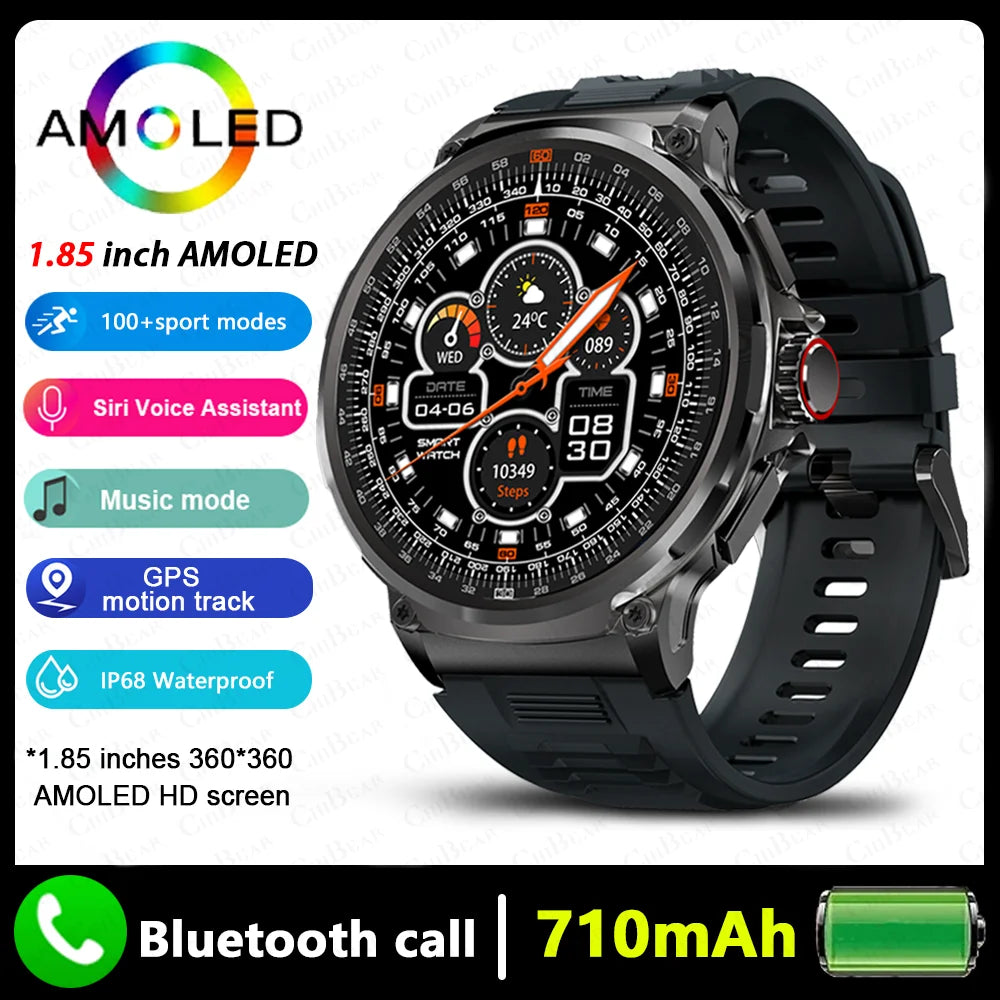 2026 New Men GPS Track Smart Watch 1.85 Inch Ultra HD AMOLED Screen 710 Mah Battery Bluetooth Call Smartwatch For Android IOS