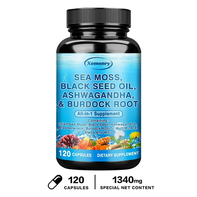 Sea Moss, Black Seed Oil, Ashwagandha & Burdock Root