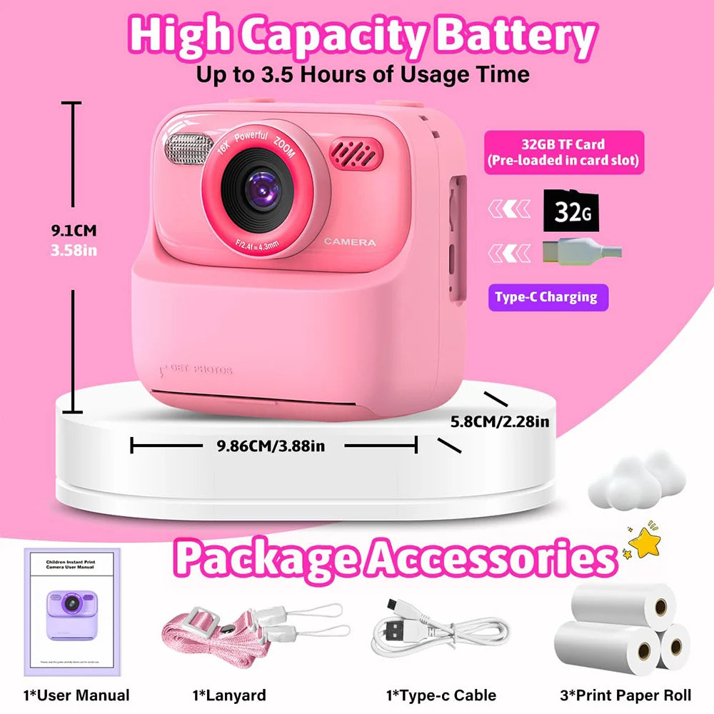 Kids Camera Instant 1080P HD Dual Lens Selfie Digital Camera for Girls Boys