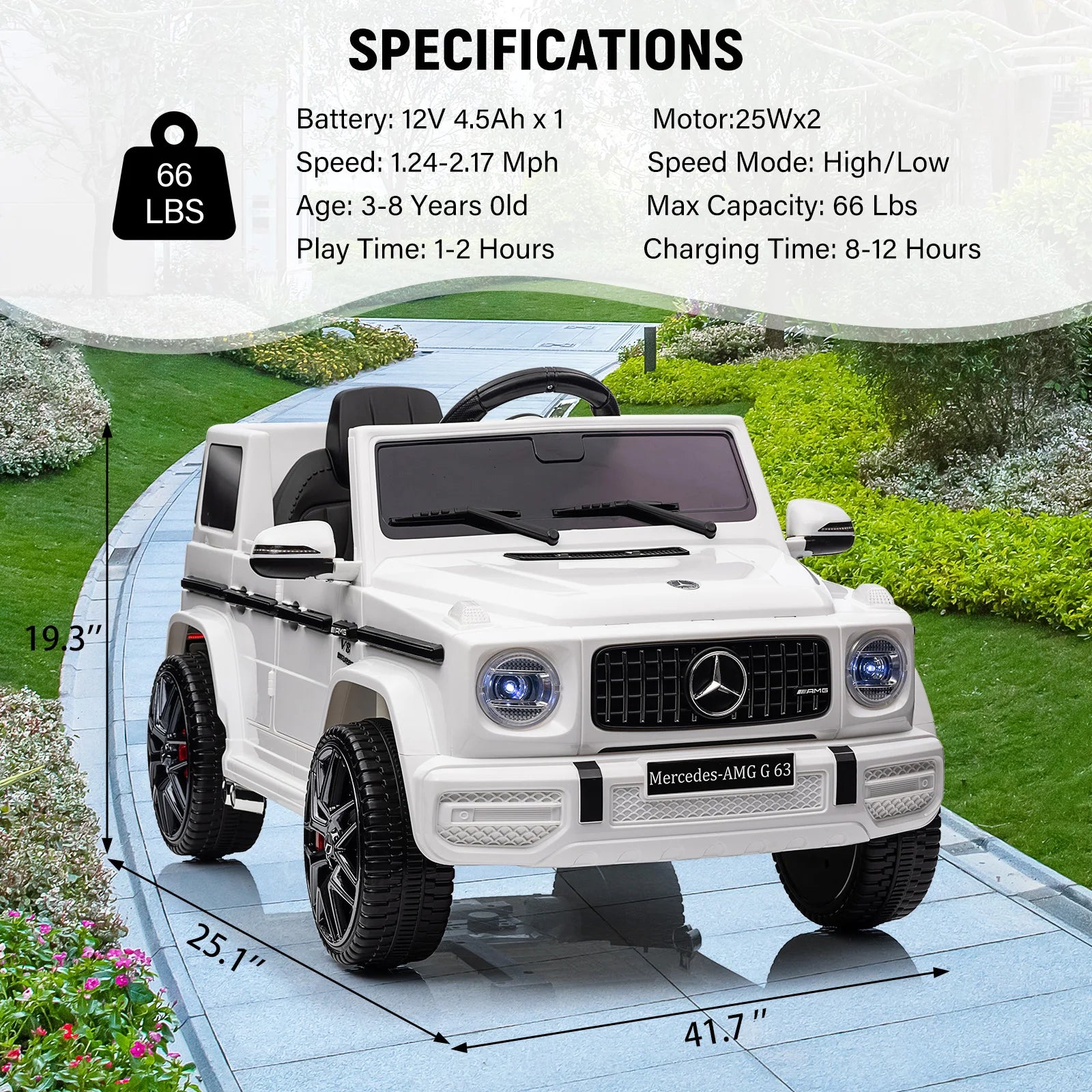 Electric Car for Kids 12V Ride on Toy Remote Control Wheels Suspension Safety Lock LED Light Music MP3 USB Bluetooth 3-8 Years