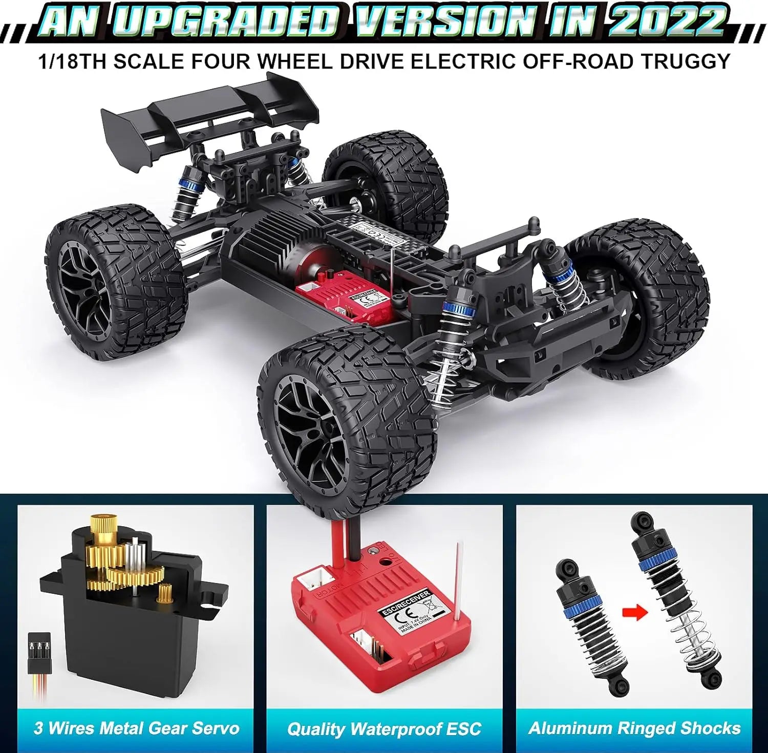 36+KM/H High Speed 4WD 1:18 Scale Waterproof Remote Control Off Road