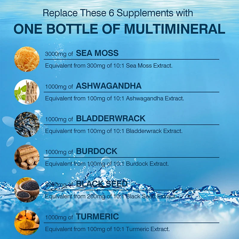 Sea Moss, Black Seed Oil, Ashwagandha & Burdock Root