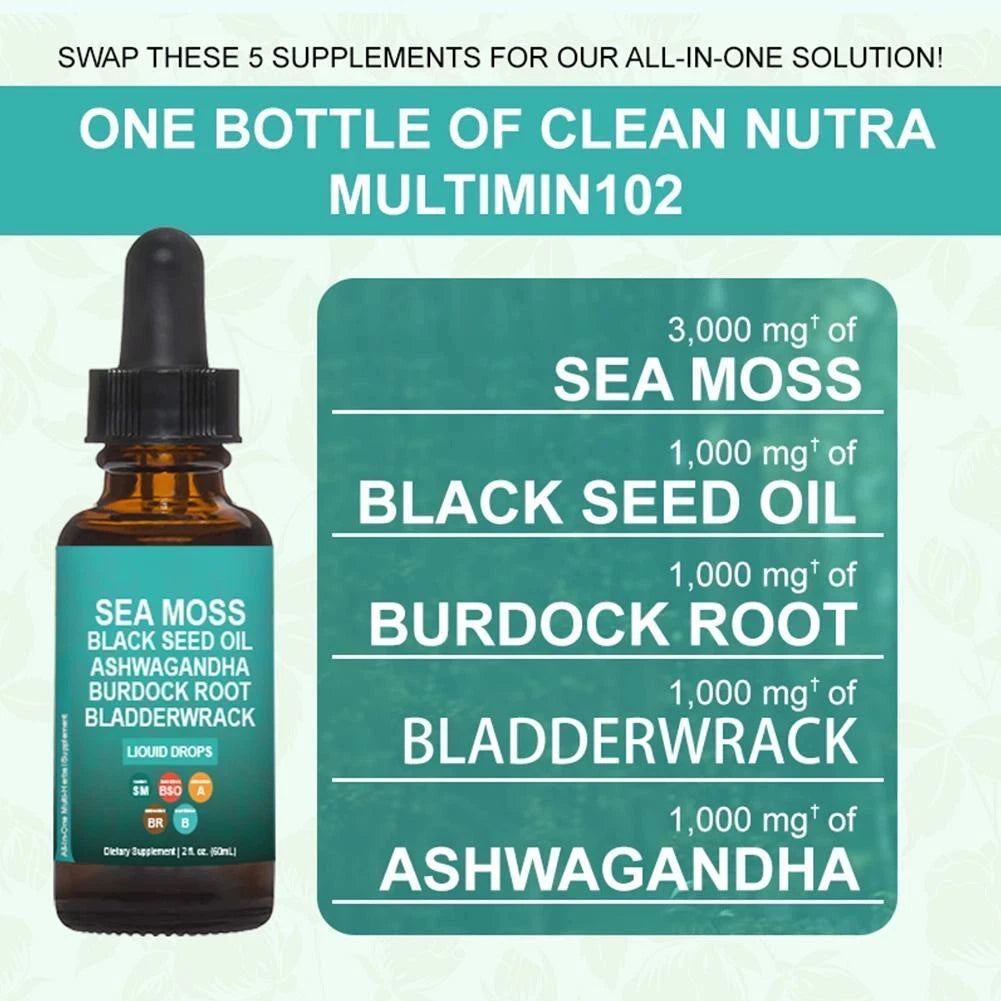 Sea Moss Black Seed Oil Ashwagandha Burdock Root Natural Health Supplement 60ml