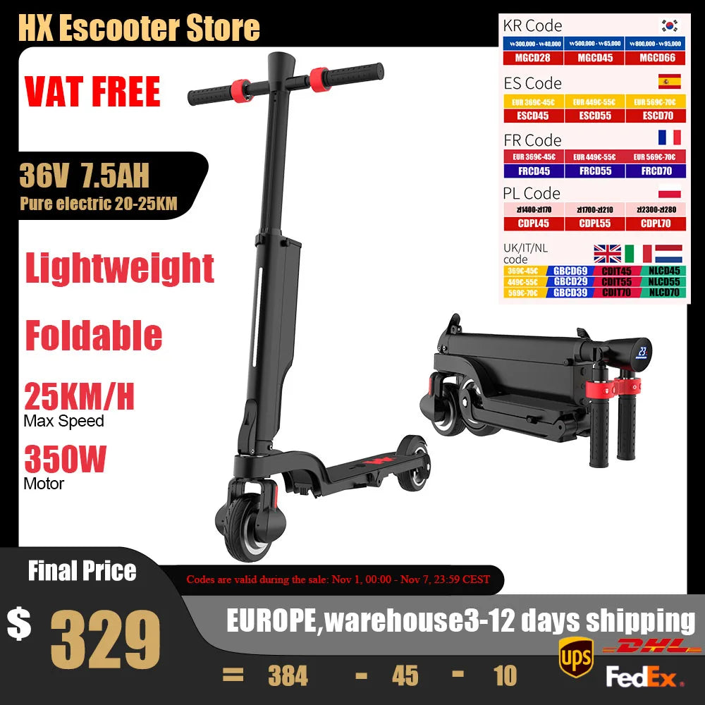HX X6 Electric Scooter Adult 350W 7.5AH 36V 25KM/H