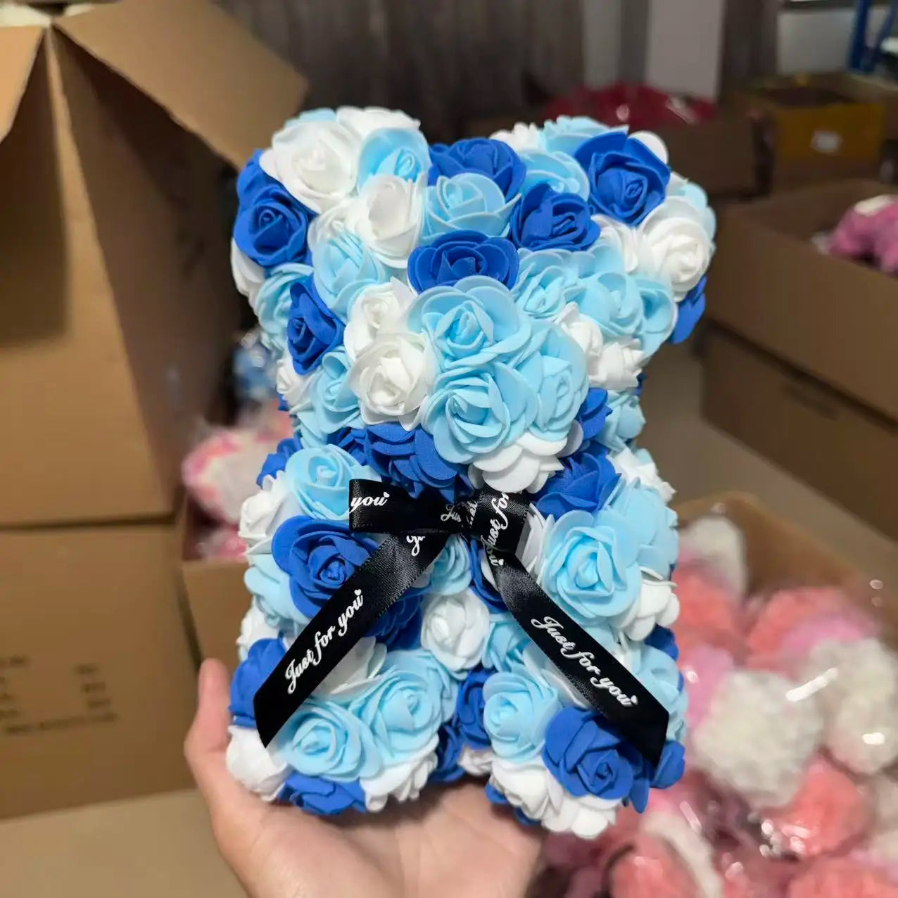 25cm Artificial Teddy Rose Flower Bear with Box Romantic Valentines Day Gift