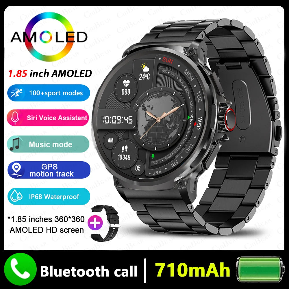 2026 New Men GPS Track Smart Watch 1.85 Inch Ultra HD AMOLED Screen 710 Mah Battery Bluetooth Call Smartwatch For Android IOS
