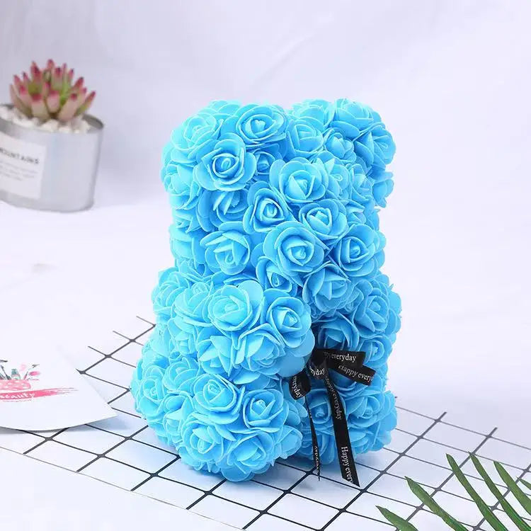 25cm Artificial Teddy Rose Flower Bear with Box Romantic Valentines Day Gift