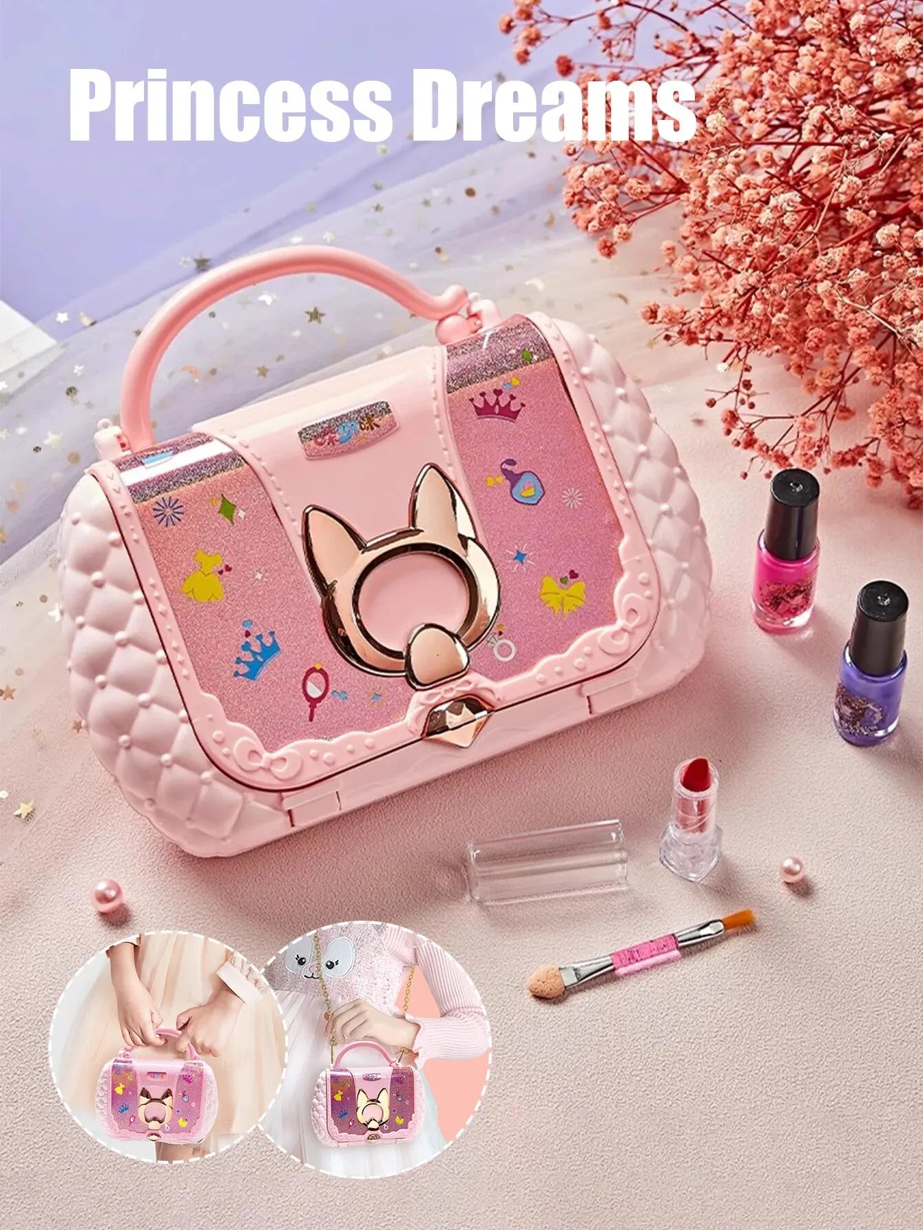 Kids Beauty Makeup Kit Little Bag Washable Pretend Play Cosmetic Set