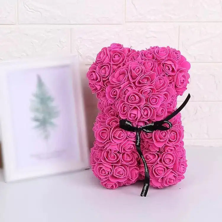 25cm Artificial Teddy Rose Flower Bear with Box Romantic Valentines Day Gift