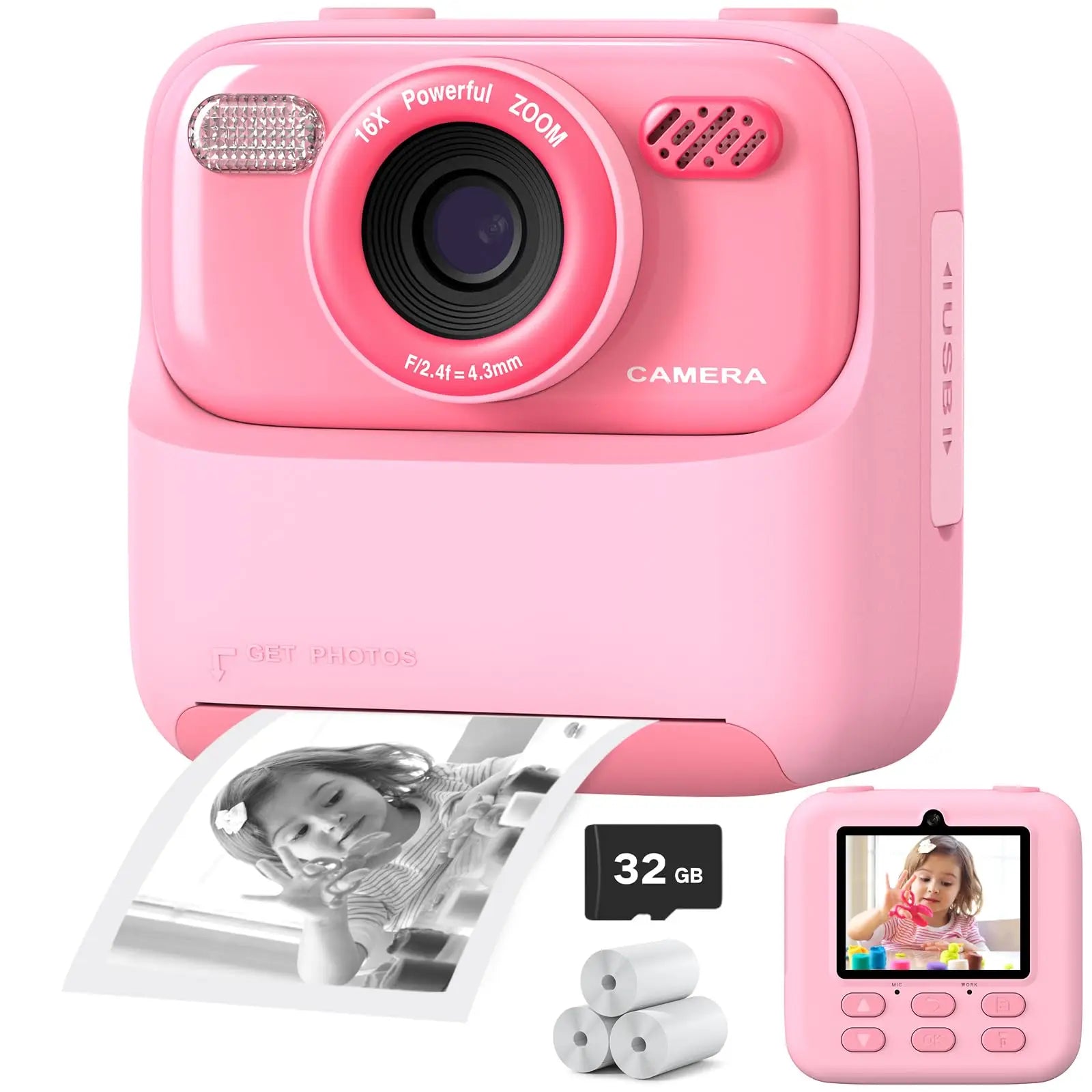 Kids Camera Instant 1080P HD Dual Lens Selfie Digital Camera for Girls Boys